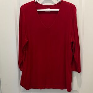 Chico's V-Neck Long Sleeve Top in Bright Red